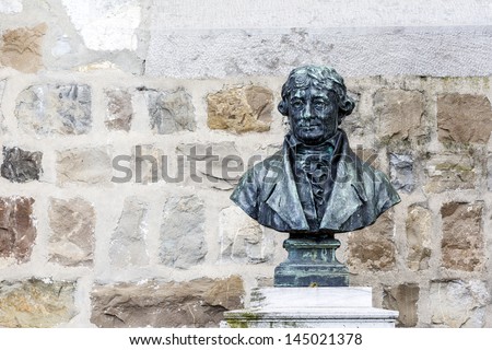 MONTREUX - MAY 30: Bust of Doyen Bridel (1757 - 1845) parish priest of the Temple Saint-Vincent for 40 years, until his death and poetry writer in Montreux, Switzerland on May 30, 2013