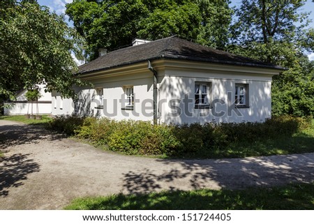 NIEBOROW - AUGUST 24: Gardener\'s Cottage, living quarters and utility room for gardeners taking care of baroque garden founded in the XVII century in Nieborow in  Poland on August 24, 2013
