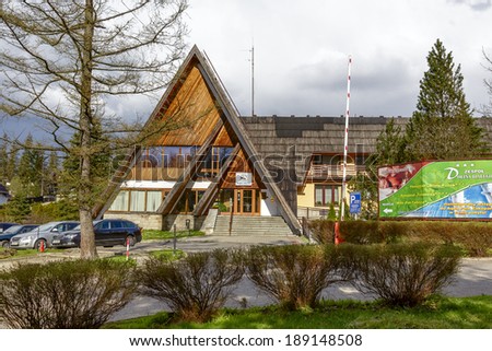 ZAKOPANE, POLAND - APRIL 20, 2014: Bialy Potok Guest House, built in year 1984, partially renovated in 2010, offers 32 elegant guest rooms and suites