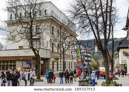 ZAKOPANE, POLAND - APRIL 20, 2014: Building of Polish Post Office, built to a design by Eugeniusz Wesolowski, put into use in 1905, expanded in the 30s of the twentieth century then in 1961 and 1983