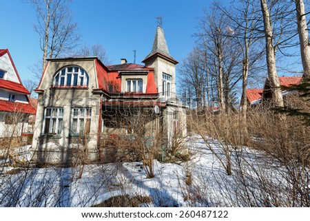 ZAKOPANE, POLAND - MARCH 09, 2015: Made of brick Villa, named Mak, built in 1914 with historic features listed in the register of architectural heritage