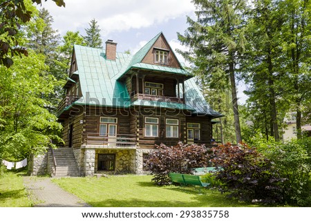 ZAKOPANE, POLAND - JUNE 12, 2015: Villa named Swiatlomir, made of wood, built approx. 1935, listed in the municipal register of architectural heritage