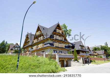 ZAKOPANE, POLAND - JUNE 13, 2015: Villa named U Sabalow, contemporary style while maintaining the characteristics of the traditional architecture of the region nowadays offers well equipped guestrooms
