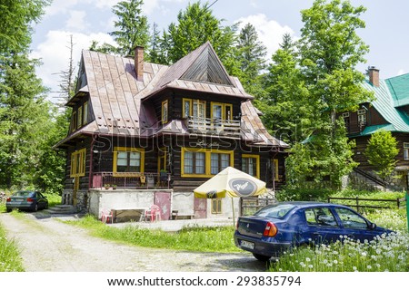 ZAKOPANE, POLAND - JUNE 12, 2015: Villa named Lucylla, made of wood, built approx. 1927, listed in the municipal register of architectural heritage