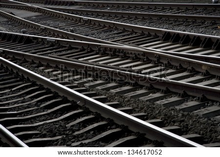 Detail of railway line from Central Station Amsterdam, Netherlands