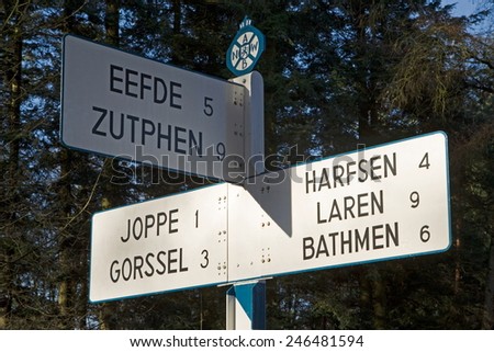 Arnhem, Netherlands - January 7, 2015: Route indication of the ANWB in Dutch Open Air Museum in Arnhem, Netherlands