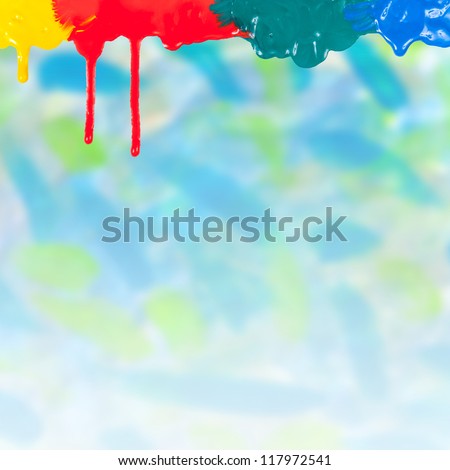 Abstract paints dripping on colorful background
