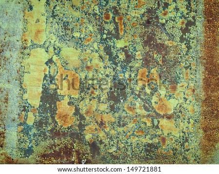 Old scratched texture of rusty metal with green paint, background for design