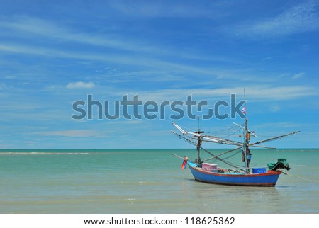 The Fisherman Boat with the Nice Sea and Nice Sky