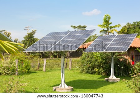 Panel of the solar batteries in the garden