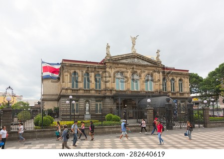 SAN JOSE, COSTA RICA - MAY 17: National Theatre of Costa Rica in San Jose, Costa Rica on May 17, 2014. The building is located in the central section of San Jose, Costa Rica