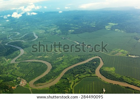 Meandering river viewed from the airplane