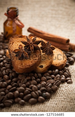 Full-flavored crackers with coffee beans