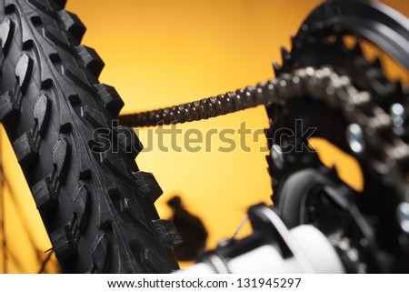 mountain bike, front sprocket and tire