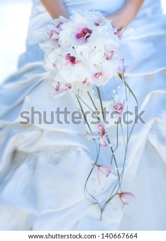 A bridal bouquet held by the bride