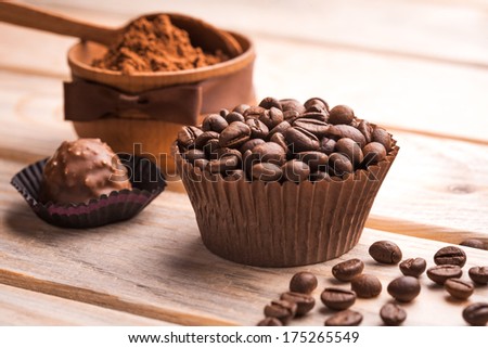chocolate, coffee beans and cocoa