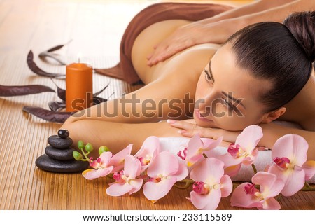 beautiful brunette in a massage parlor. spa