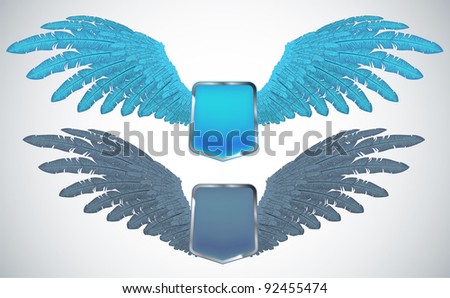 stock vector vector angel wings with shields
