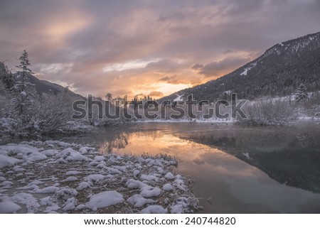 Purple Sunrise at the spring of Zelenci. River