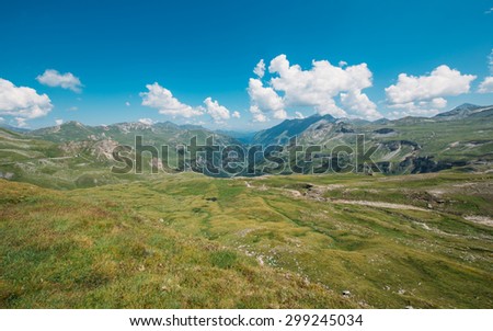 Alpine meadows, high mountain roads and beautiful landscape of the Grossglockner mountain in Austria
