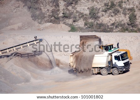 processing plant stones and excavator loading dumper truck...