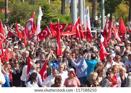 MERSIN, TURKEY - OCTOBER 29: Turkey Republic celebrate,  Celebrations of October 29 Freedom Day, canceled by the government. October 29, 2012 in Mersin, Turkey