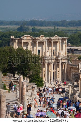 IZMIR, TURKEY - JULY 26: Tourists visit ephesus on July 26, 2012 in izmir. Ephesus is the most visited historical place in turkey