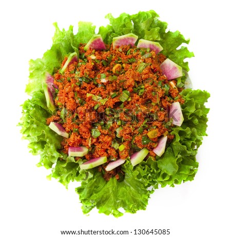 Kisir, Bulgur wheat as a salad prepared with tomato paste, fresh tomatoes, parsley, olive oil.