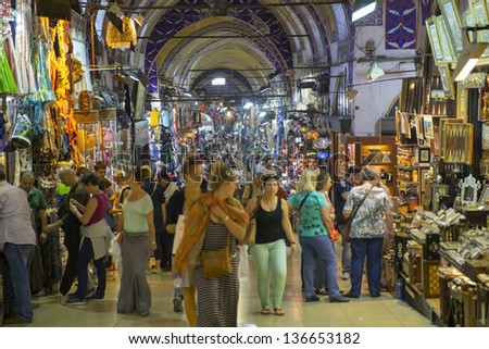 Istanbul, Turkey - April 27: The Grand Bazaar, Considered To Be The Oldest Shopping Mall In History With Jewelry,Carpet, Leather, Gift, Spice And Souvenir Shops. April 27, 2013 In Istanbul, Turkey.