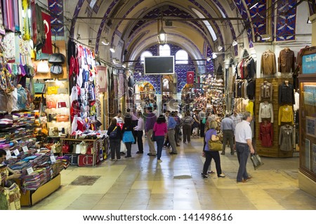ISTANBUL, TURKEY - APRIL 27: The Grand Bazaar, considered to be the oldest shopping mall in history with jewelry,carpet, leather, gift, spice and souvenir shops. April 27, 2013 in Istanbul, Turkey.