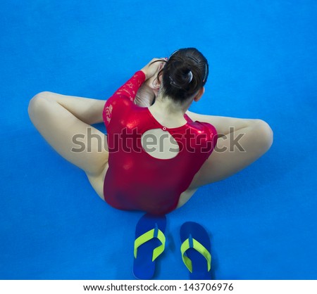 MERSIN - JUNE 21: Saca Golob warming on the floor, Slovenia team in artistic Gymnastics, 17. Mediterranean games, Mersin Turkey on June 21, 2013
