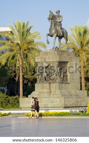 IZMIR, TURKEY - JULY 16: Republic square and Ataturk Monument , Alsancak in July 16, 2013 in Izmir, Turkey. Izmir is the third most populous city in Turkey.