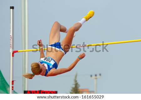 MERSIN - TURKEY - JUNE 29: High jumper Antonia Steryiu (Greece athlete) competes at the Mediterranean Games Championships June 29, 2013 in Mersin Turkey