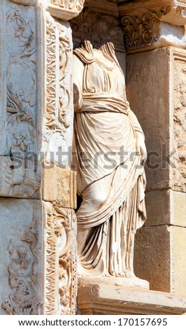 Ancient marble statue of a woman at the Celcus Library, Ephesus