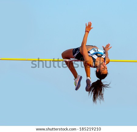 MERSIN - TURKEY - JUNE 29: High jumper Leontia Kallenu (Cyprus athlete) competes at the Mediterranean Games Championships June 29, 2013 in Mersin Turkey