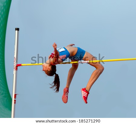 MERSIN - TURKEY - June 29: High jumper Ana Simic (Croatian athlete) competes at the Mediterranean Games Championships June 29, 2013 in Mersin Turkey.