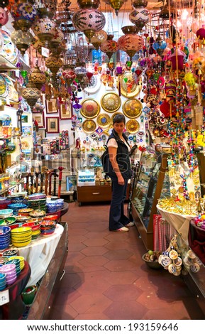 ISTANBUL, TURKEY - MAY 05: The Grand Bazaar, considered to be the oldest shopping mall in history with jewelry,carpet, leather, gift, spice and souvenir shops. may 05, 2014 in Istanbul, Turkey.