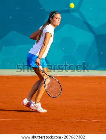 MERSIN - JUNE 24: Sakkari Maria of Greece in her third round loss to Di Sarraf Italy at the 2013 Mediterranean Games on June 24, 2013 in Mersin, Turkey