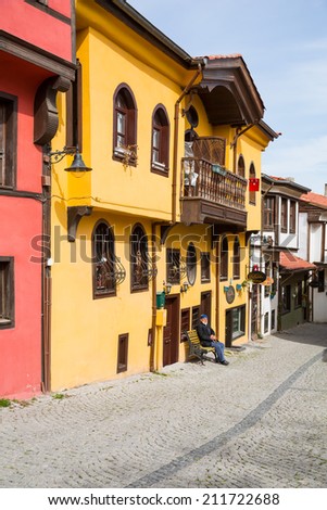 ESKISEHIR, TURKEY - MARCH 25, 2014:Historical Homes and street from Odunpazari, in Eskisehir  Turkey on march 25 2014