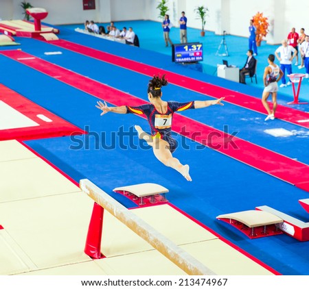 MERSIN - JUNE 21: Maria Vargas Spain, Performs routine on balance beam during Mediterranean Games in Artistic Gymnastics Mersin, Turkey on June 21 2013
