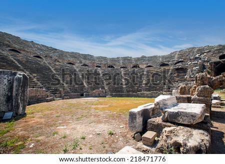 Ruins of old theater in Side, Turkey