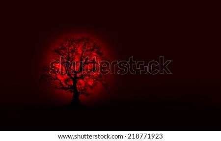 lone tree with dark red sun
