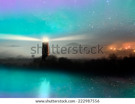 lighthouse with aurora .\