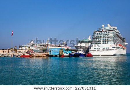 KUSADASI - TURKEY - JUNE 09: Cruise ships in kusadasi Port on june 09, 2013 in kusadasi ,Turkey. Kusadasi port is a major dock in izmir.