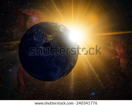 Planet Earth with a spectacular sunset. .\