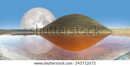 Spectacular Meke crater lake and moon \