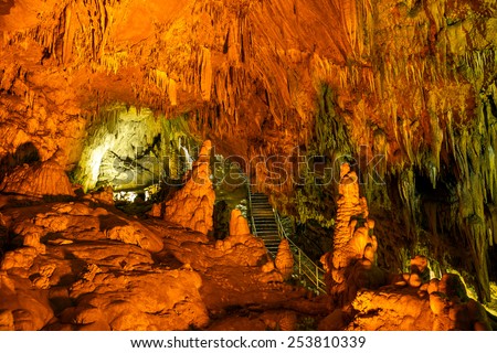 Stalactite and Stalagmite Formations in the Dim Cave, Alanya Antalya.