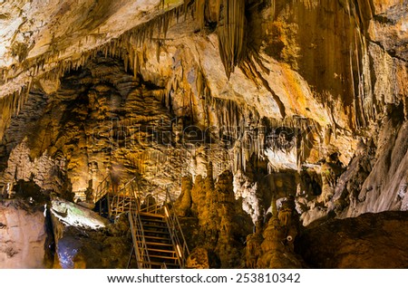 Stalactite and Stalagmite Formations in the Dim Cave, Alanya Antalya.