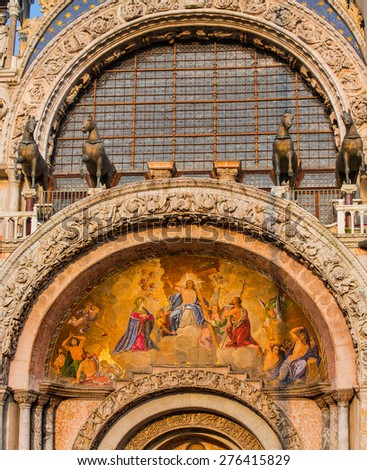 The Patriarchal Cathedral Basilica of Saint Mark at the Piazza San Marco. St Mark\'s Square, Venice Italy