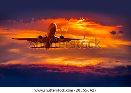 passenger airplane in the clouds. travel by air transport